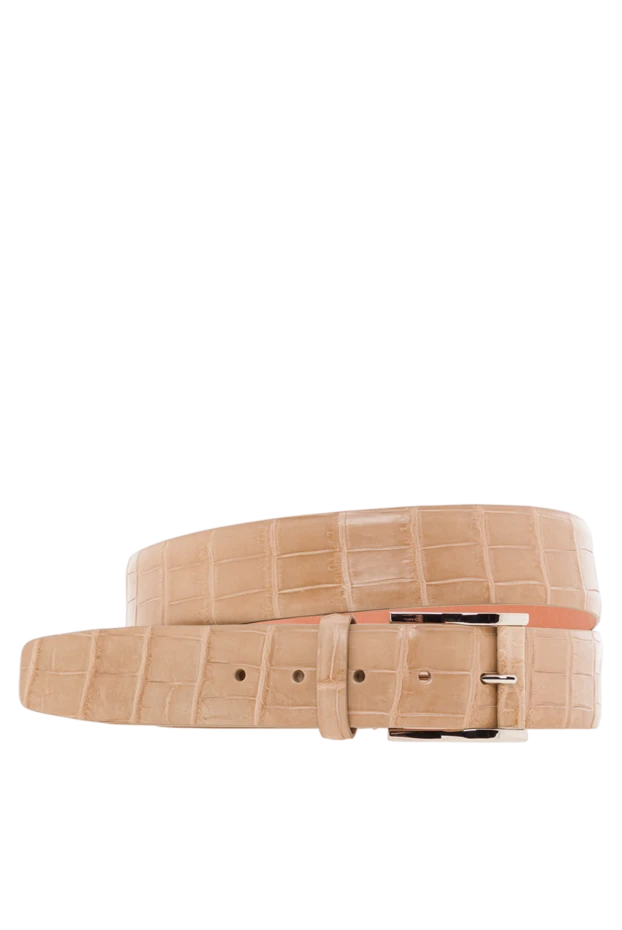 Мужской ремень из кожи аллигатора бежевого цвета - фото 1