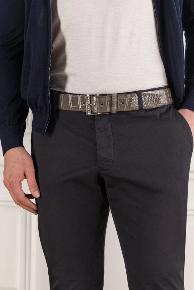 Cesare di Napoli ерлерге арналған сұр аллигатор былғары белбеу 192151 - фото 2