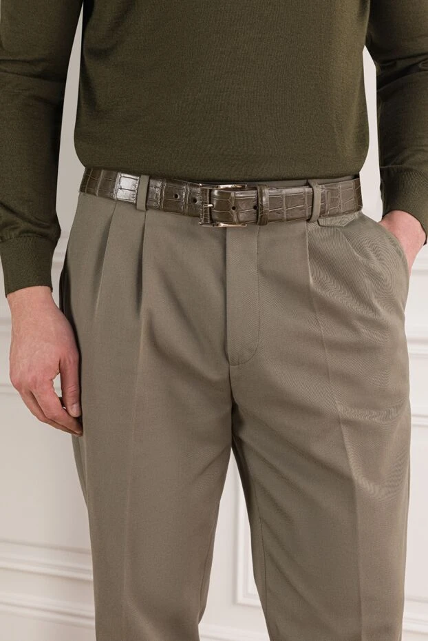 Cesare di Napoli ерлерге арналған зәйтүн түсті аллигатор былғары белбеуі 192152 - фото 2