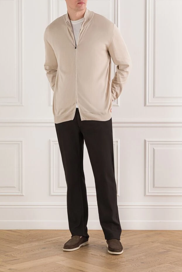 Tombolini светло-бежевый кардиган из хлопка и шелка на молнии 192218 - фото 2
