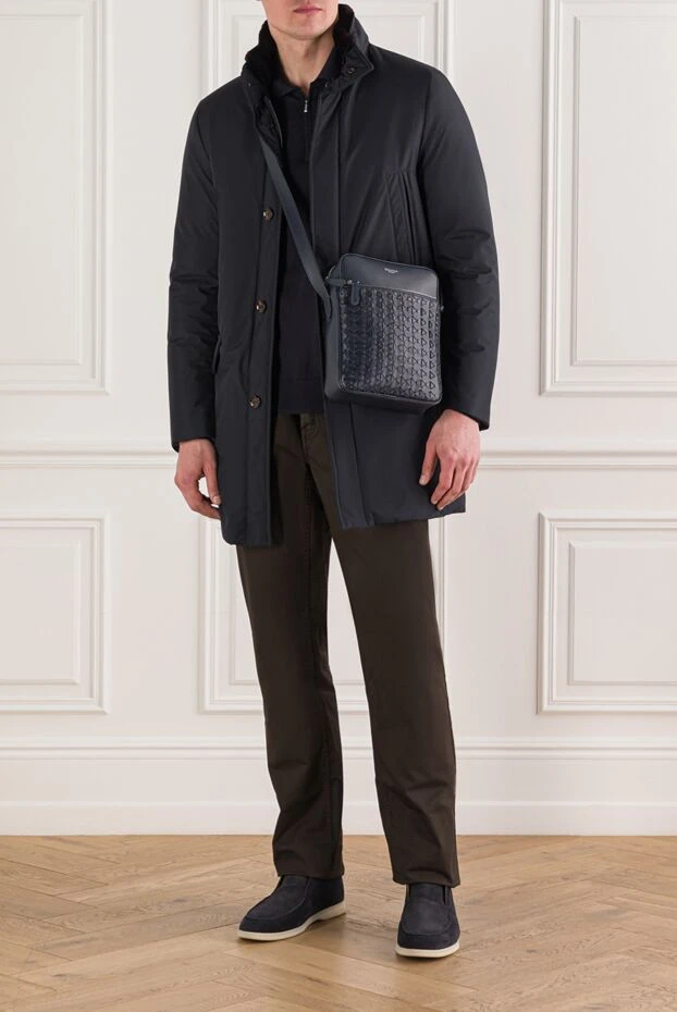 Men's dark blue down jacket with a high fur collar - photo 2