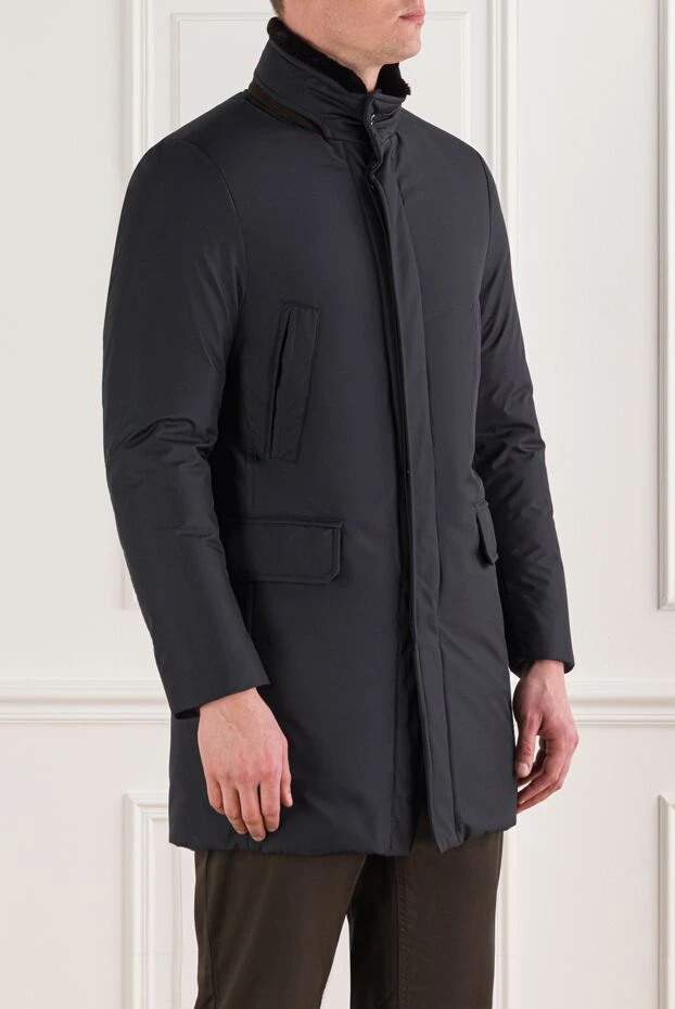 Moorer мужской темно-синий пуховик с высоким меховым воротником 192221 - фото 3