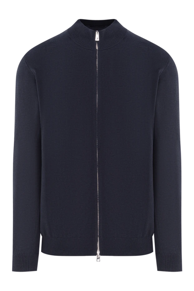 Мужской синий кардиган на молнии из хлопка и шелка - фото 1