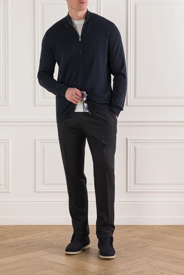 Tombolini ерлерге арналған көк мақта және жібектен жасалған сыдырмалы кардиган 192234 - фото 2