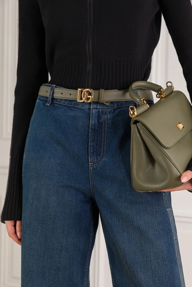 Dolce & Gabbana ремень из телячьей кожи с логотипом dg зеленого цвета 192247 - фото 2