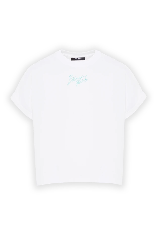 Белая футболка из хлопка с контрастным принтом - фото 1