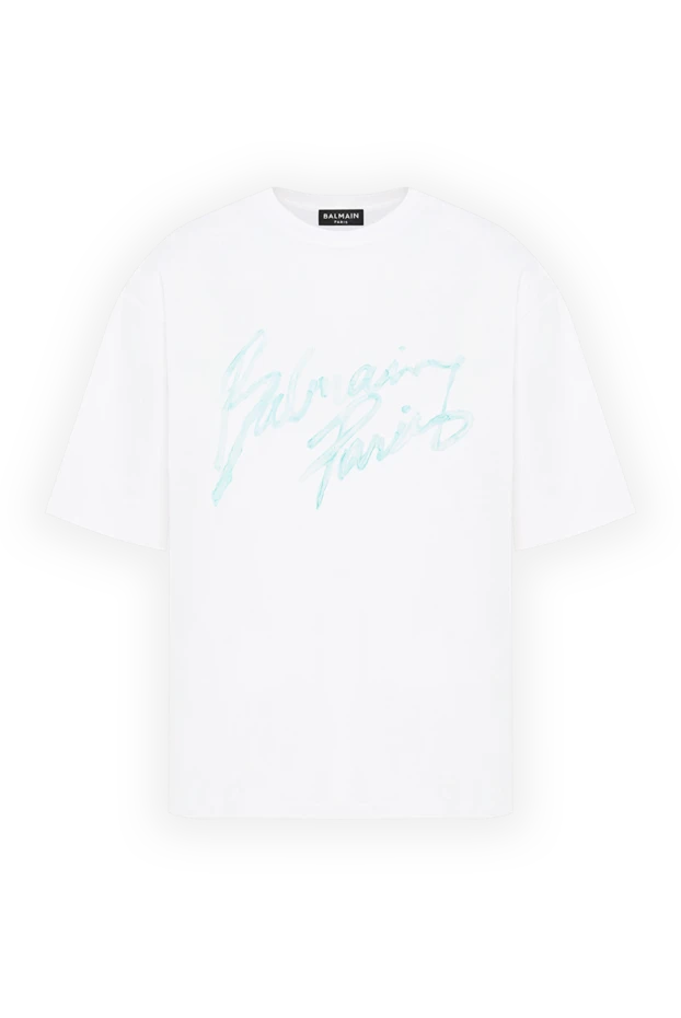 Табиғи мақтадан жасалған фирмалық логотипі бар ақ футболка - фото 1