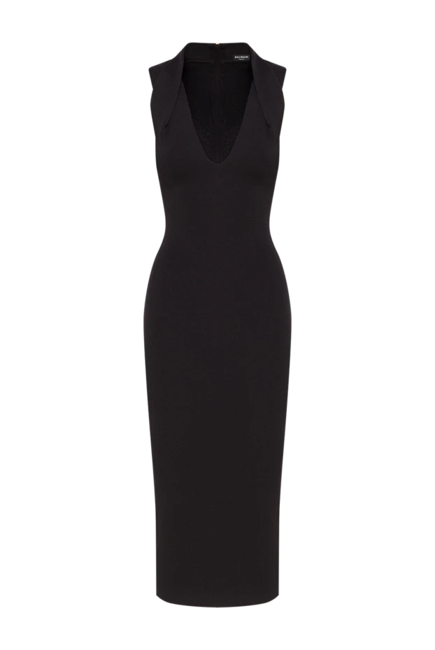 V-тәрізді жағасы және төмен қарай бүктелетін жағасы бар қара түсті, денеге жабысып тұратын миди көйлек - фото 1