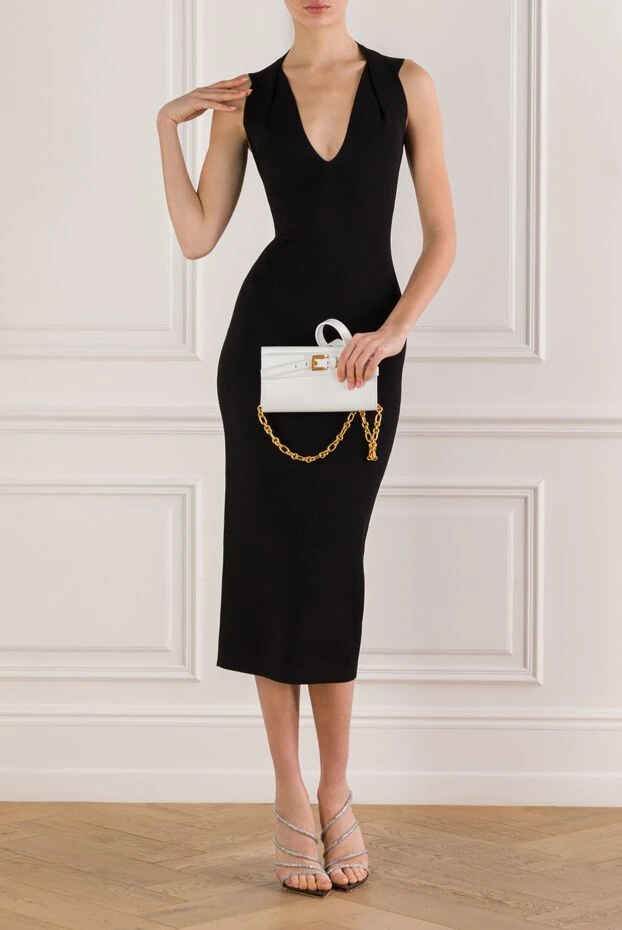 Balmain black fitted midi dress with a v-neck and a turn-down collar 192259 - photo 2