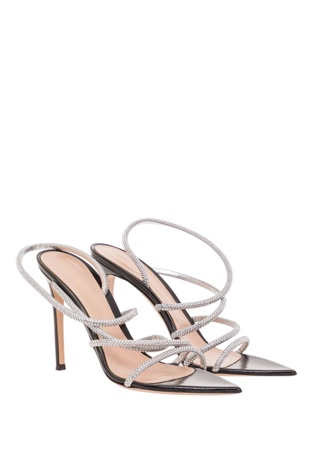 Gianvito Rossi жылтыр баулары бар қара былғары crystal ettie сандалдары
 192269 - фото 3