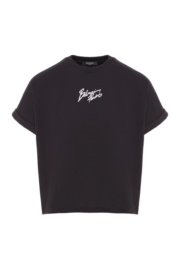 Black cropped t-shirt with logo and cuffed sleeves - photo 1