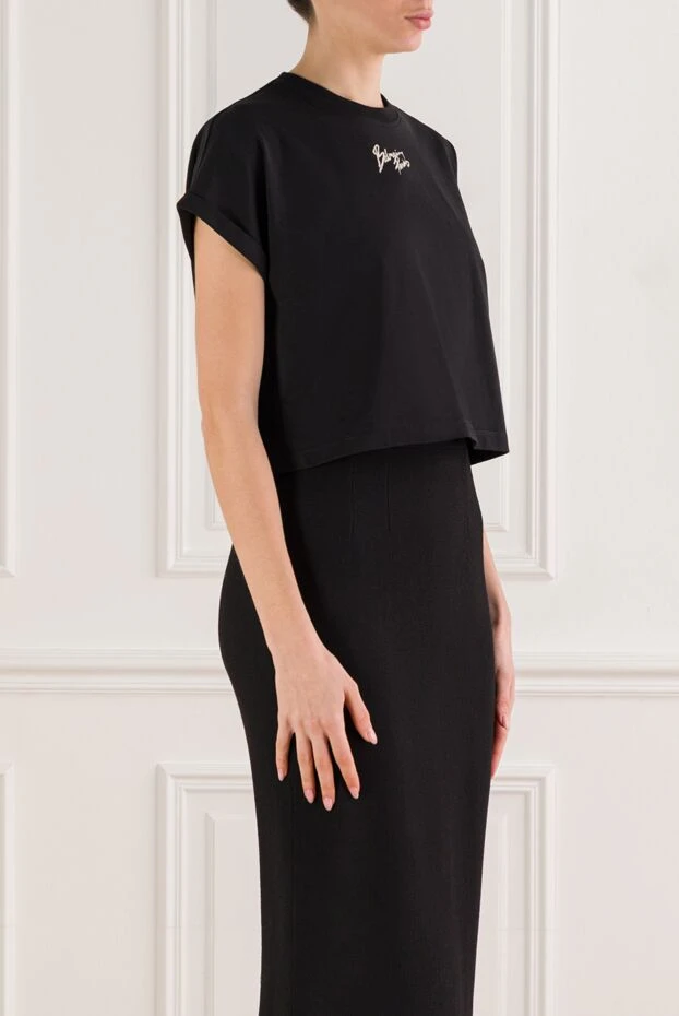 Balmain black cropped t-shirt with logo and cuffed sleeves 192271 - photo 3