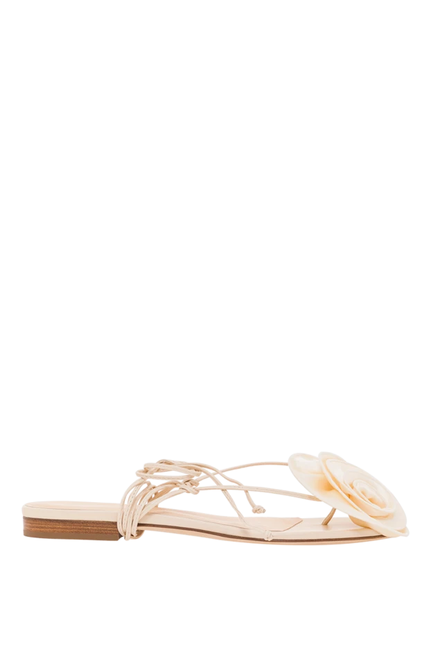 Крем түсті тоқылған шілтерлі гүлді жалпақ сандалдар - фото 1