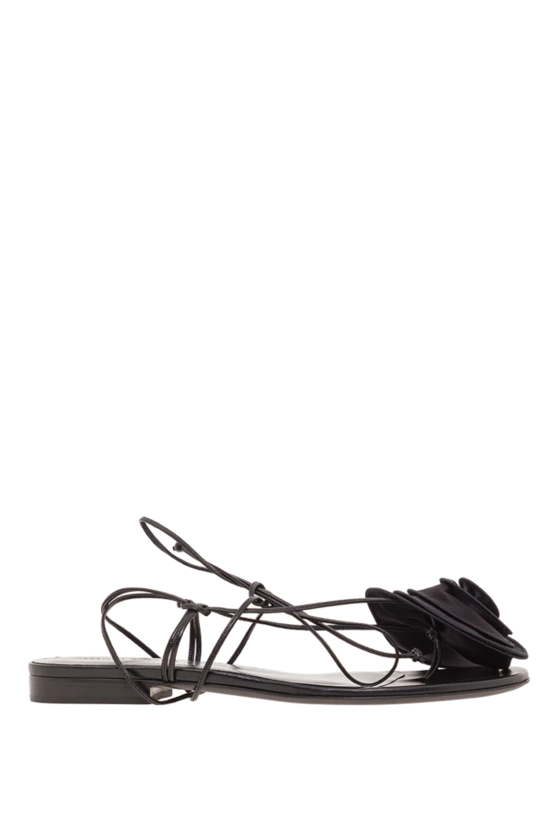 Плоские сандалии с цветочным узором из черного вязаного кружева - фото 1