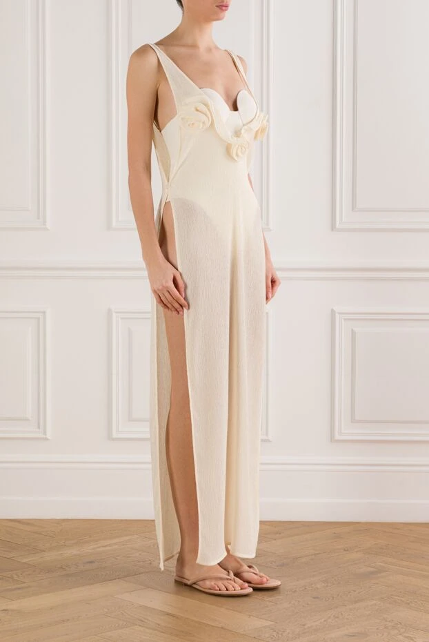 Magda Butrym макси-платье из крепа кремового цвета с высоким вырезом на ноге 192288 - фото 3