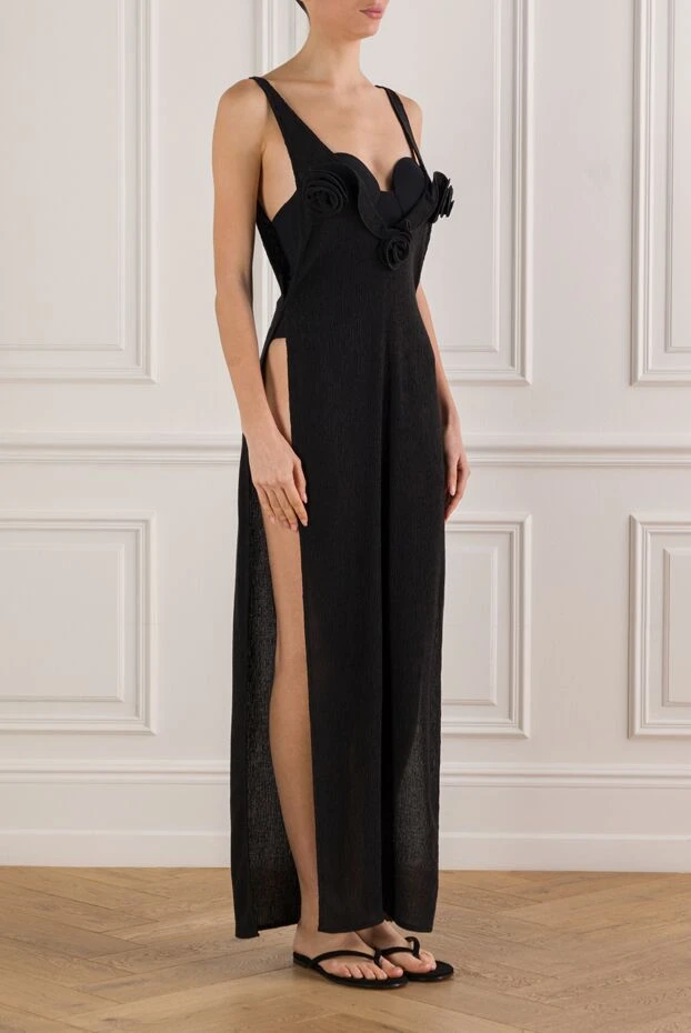 Magda Butrym черное макси-платье с открытой ногой и глубоким v-образным вырезом 192289 - фото 3