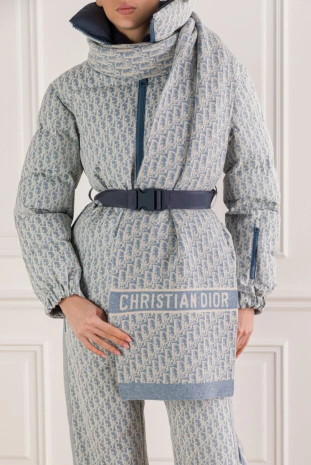 Dior голубой кашемировый шарф с жаккардным узором 192298 - фото 2