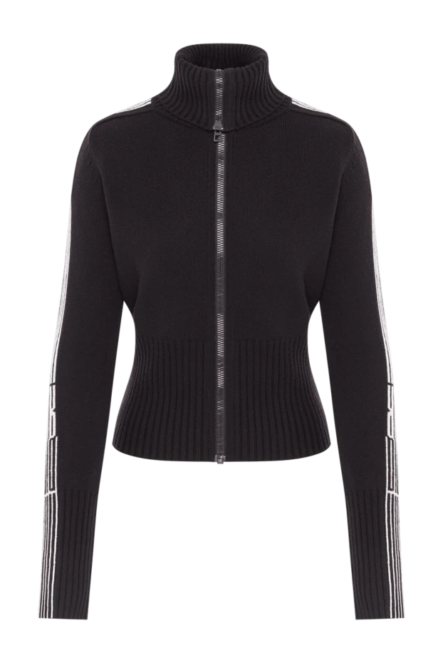 Қара түсті таза жүннен және кашемирден жасалған, жаккард жолақтары бар қысқа кардиган - фото 1