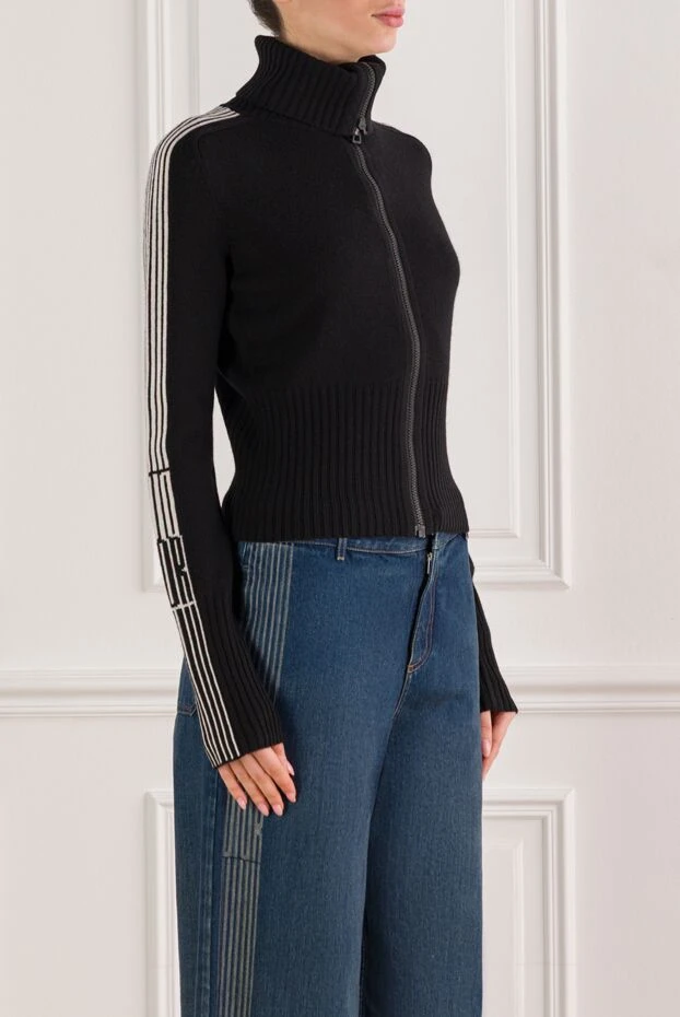 Dior short cardigan in black virgin wool and cashmere with jacquard stripes 192300 - photo 3
