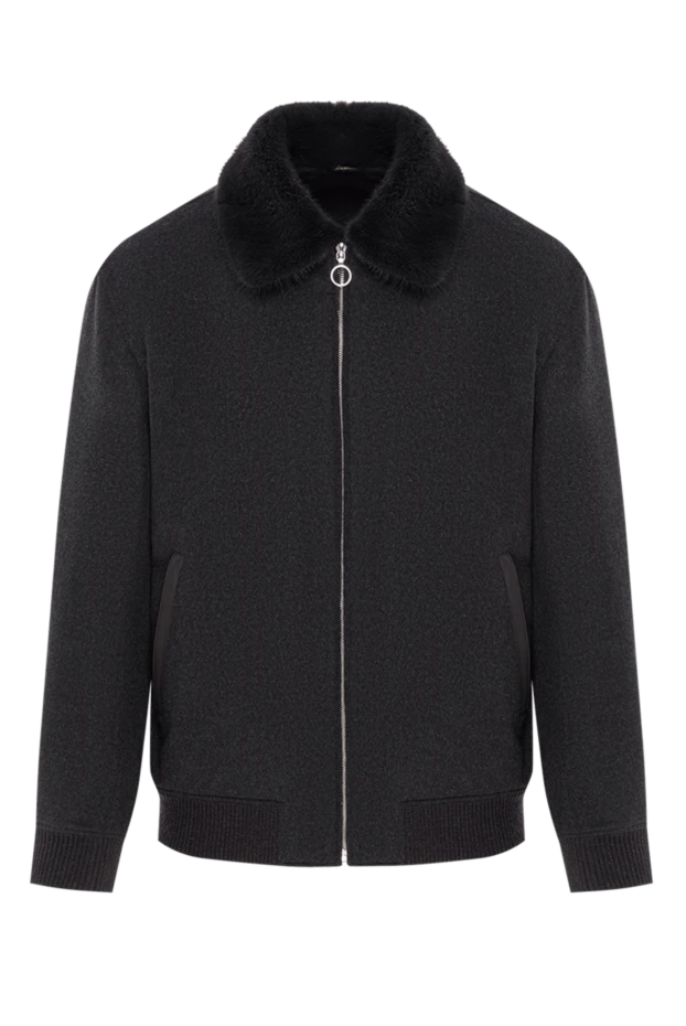 Темно-серая кашемировая куртка-бомбер с меховым воротником
- фото 1