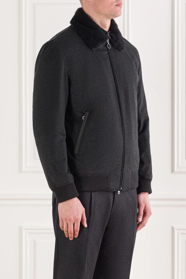 Seraphin темно-серая кашемировая куртка-бомбер с меховым воротником
 192351 - фото 3