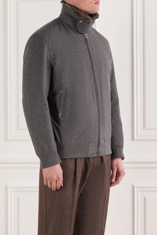 Seraphin серый бомбер из кашемира на меху с вставками из кожи крокодила 192352 - фото 3