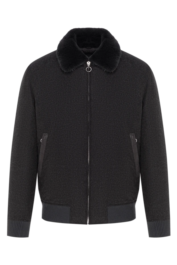 Gray fur-lined jacket with crocodile leather inserts - photo 1