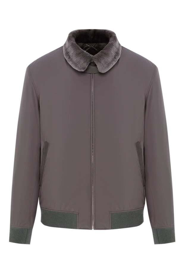 Бежевый бомбер с подкладкой из натурального меха - фото 1