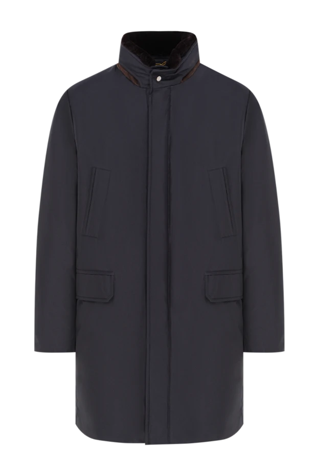 Мужской пуховик с воротником-стойкой и отделкой из меха - фото 1