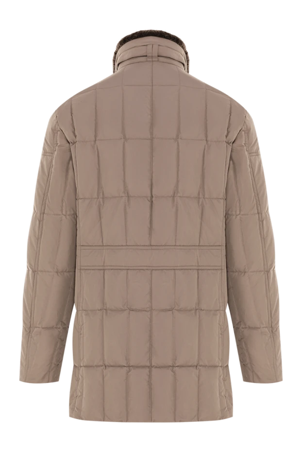 Бежевый мужской пуховик с воротником-стойкой и отделкой из меха - фото 2