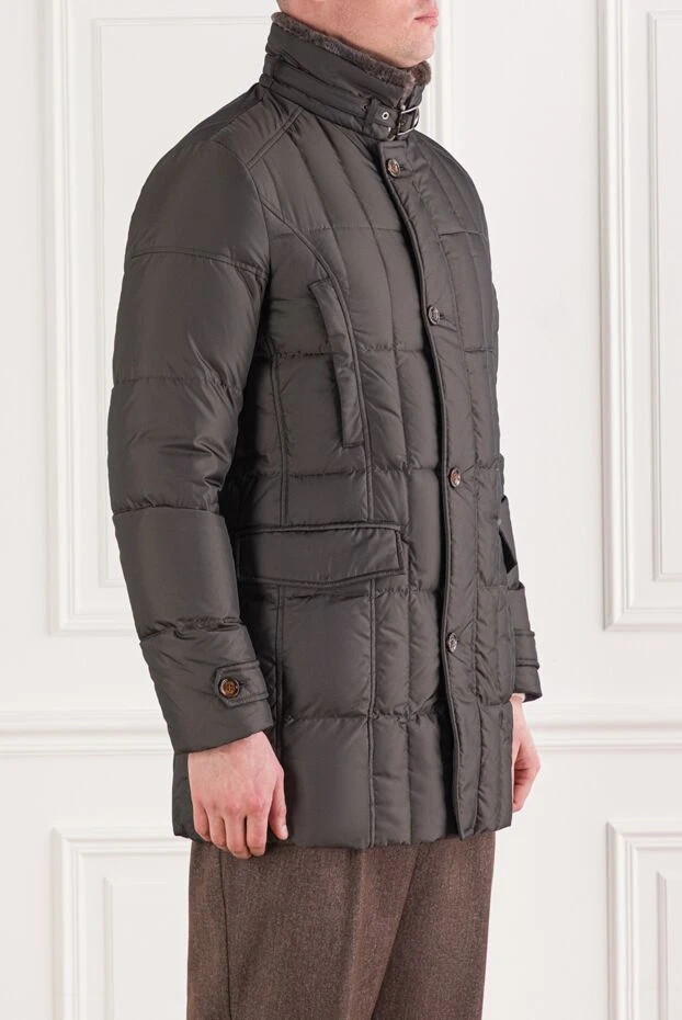 Moorer серый мужской пуховик с воротником-стойкой и отделкой из меха 192357 - фото 3