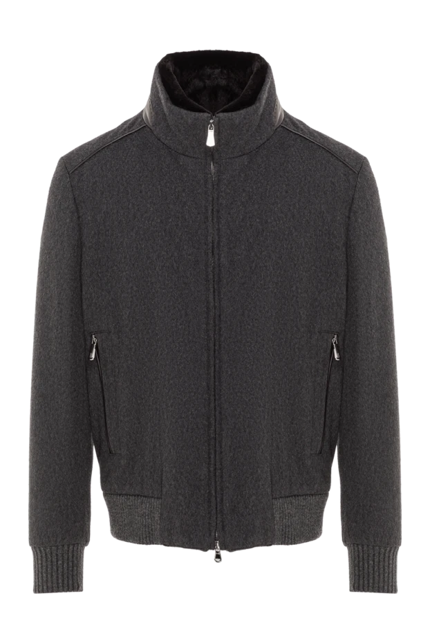 Мужская куртка-бомбер из кашемира с воротником из овчины - фото 1