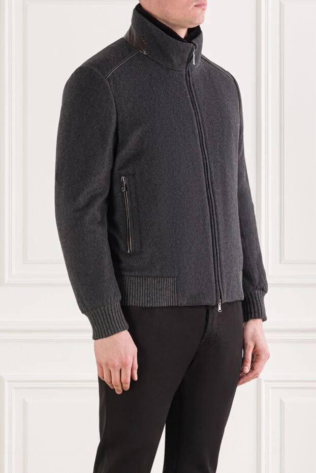 Bilancioni мужская куртка-бомбер из кашемира с воротником из овчины 192364 - фото 3