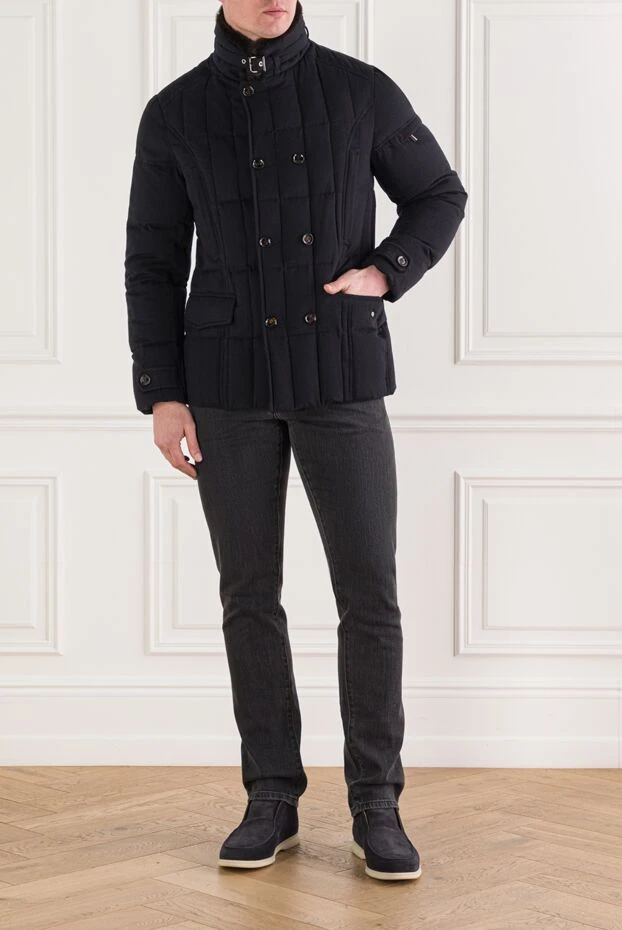 Moorer қою көк түсті үлбір жағалы және қос етегі бар мамық күртеше 192365 - фото 2