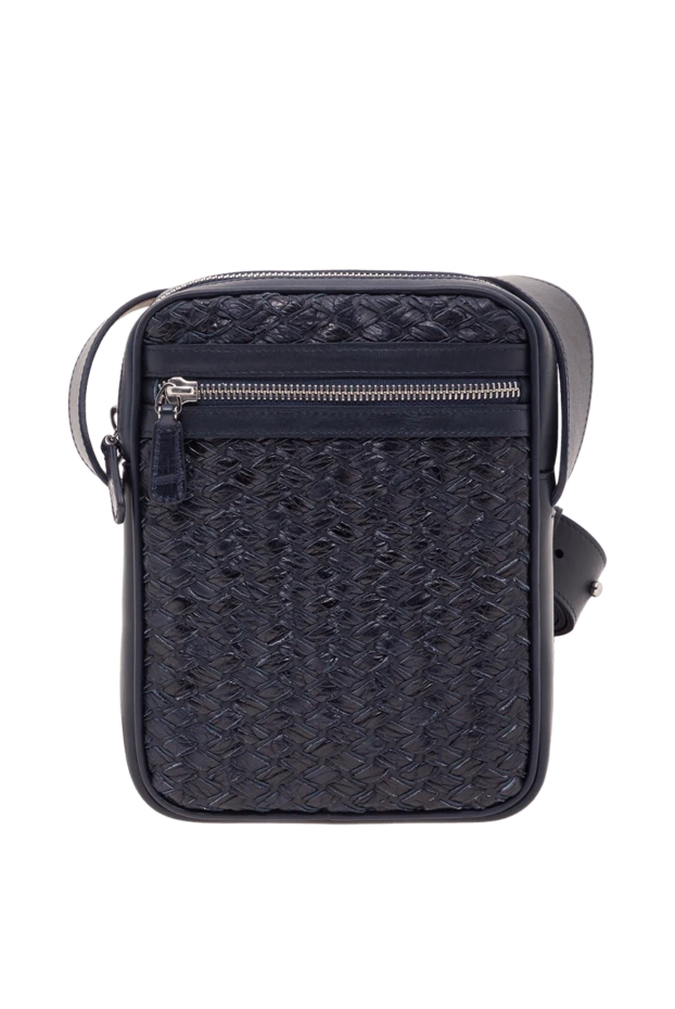 Мужская сумка-мессенджер из синей плетеной кожи - фото 1