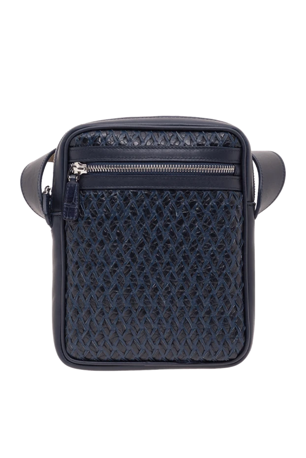 Dark blue men's woven leather messenger bag - photo 1