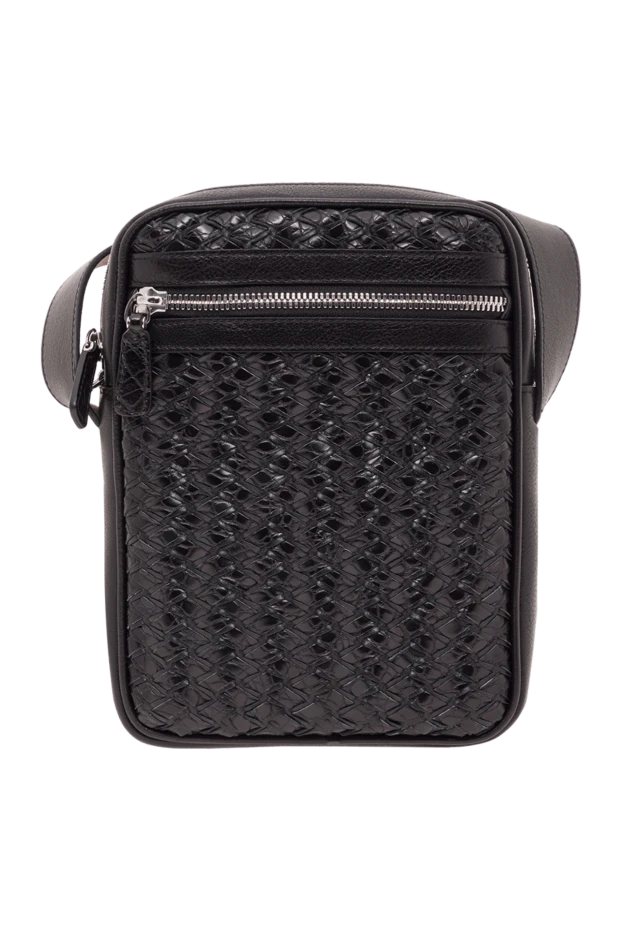 Ерлерге арналған қара тоқылған былғарыдан жасалған иыққа арналған сөмке - фото 1