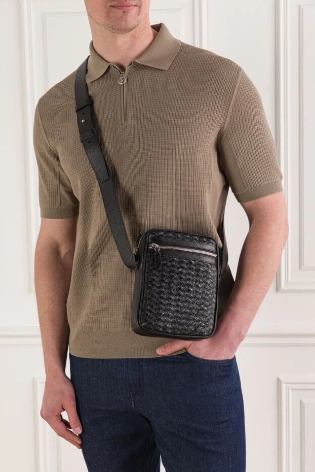 Ерлерге арналған қара тоқылған былғарыдан жасалған иыққа арналған сөмке - фото 2