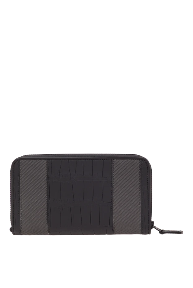 Мужской клатч из кожи крокодила и карбона черного цвета - фото 1