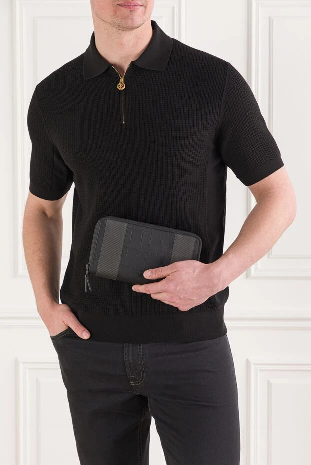 Tardini қара түсті қолтырауын терісінен және көміртекті талшықтан жасалған ерлерге арналған сөмке 192376 - фото 2