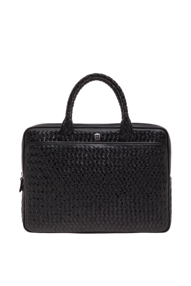 Қара тоқылған былғарыдан жасалған ерлерге арналған портфель - фото 1