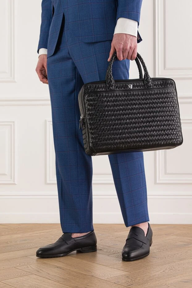 Қара тоқылған былғарыдан жасалған ерлерге арналған портфель - фото 2