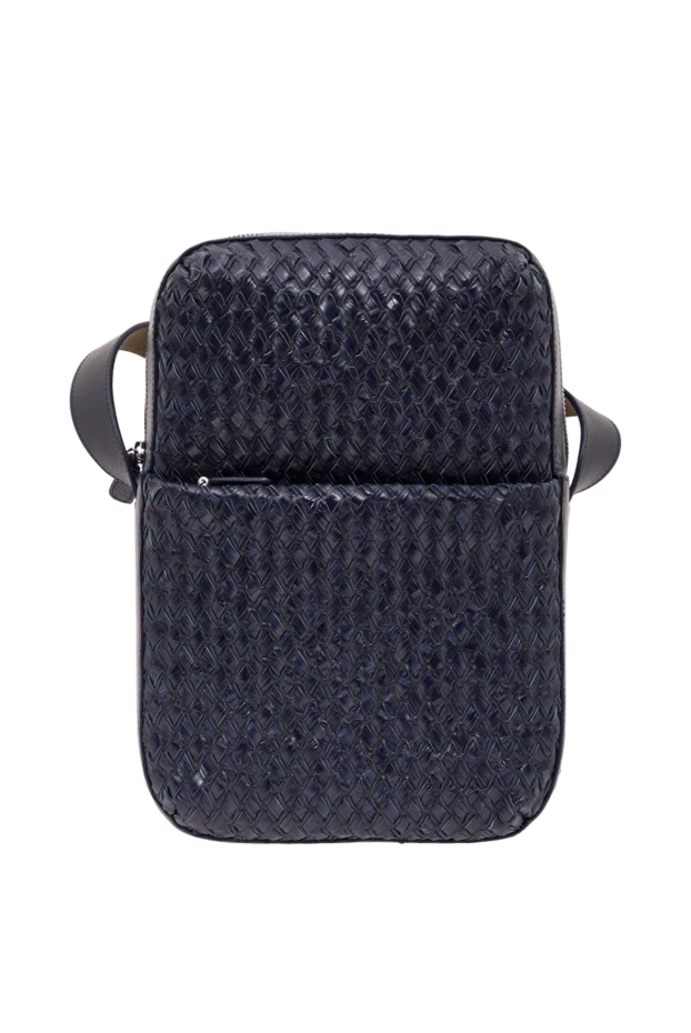 Қою көк түсті ерлерге арналған тоқылған былғары иық сөмкесі - фото 1