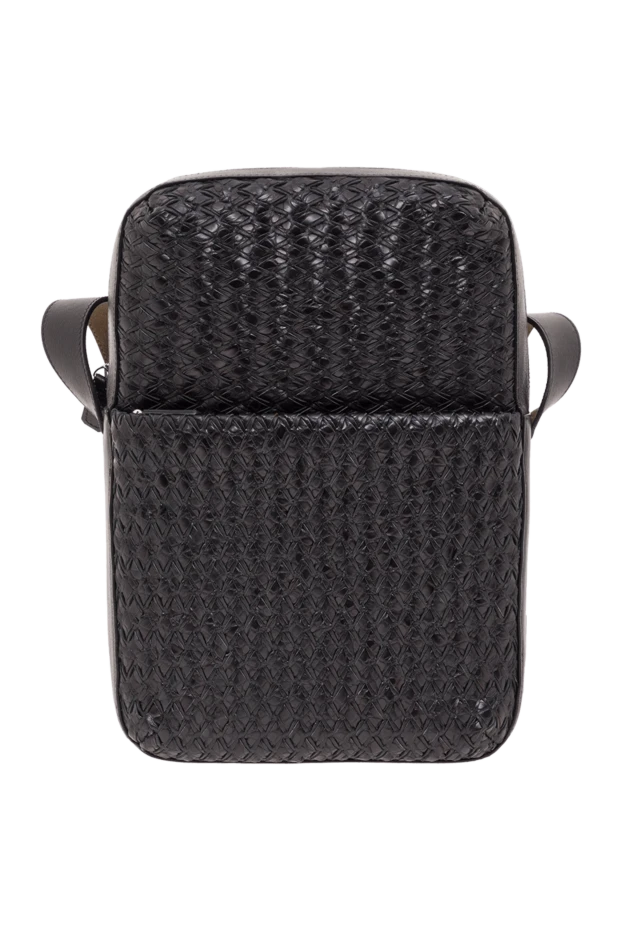 Мужская сумка через плечо из плетеной кожи черного цвета - фото 1