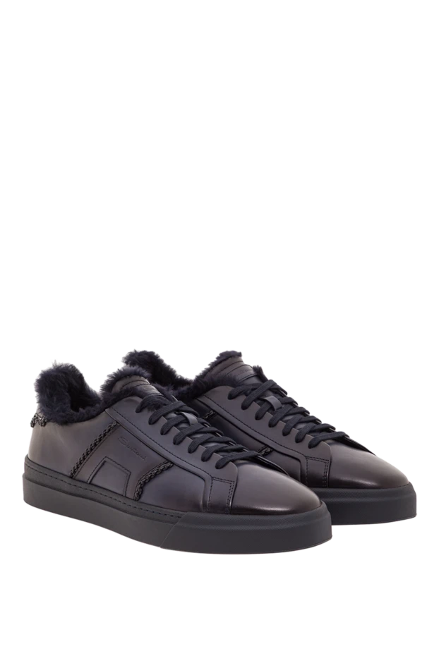 Santoni мужские черные кожаные сникеры с меховой подкладкой 192382 - фото 3