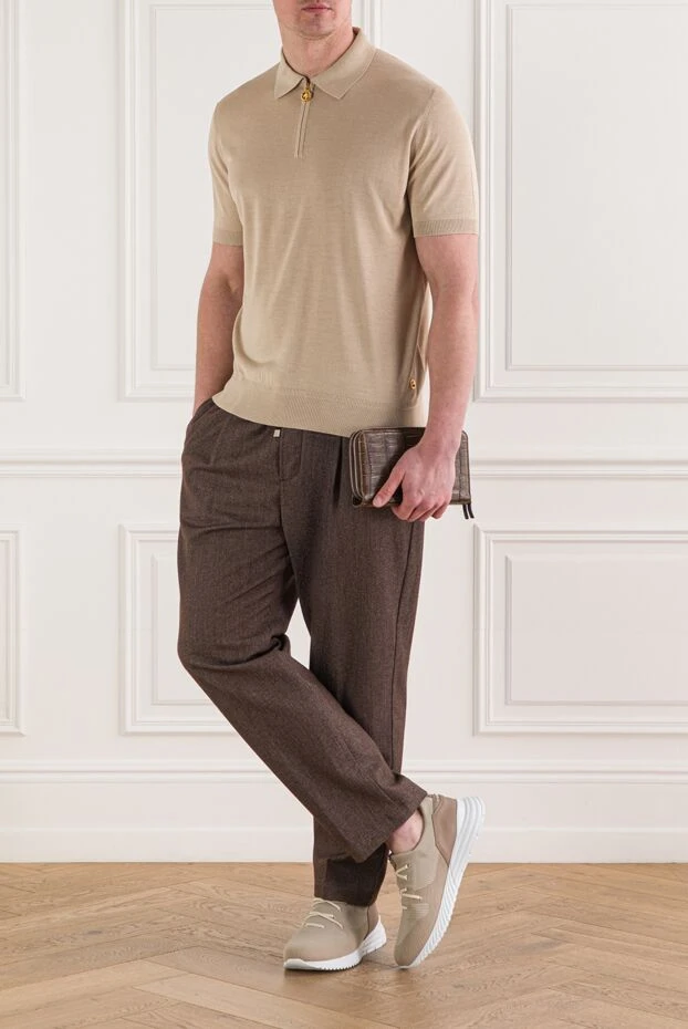 Stefano Ricci light beige silk men's polo shirt with a zipper 192395 - photo 2