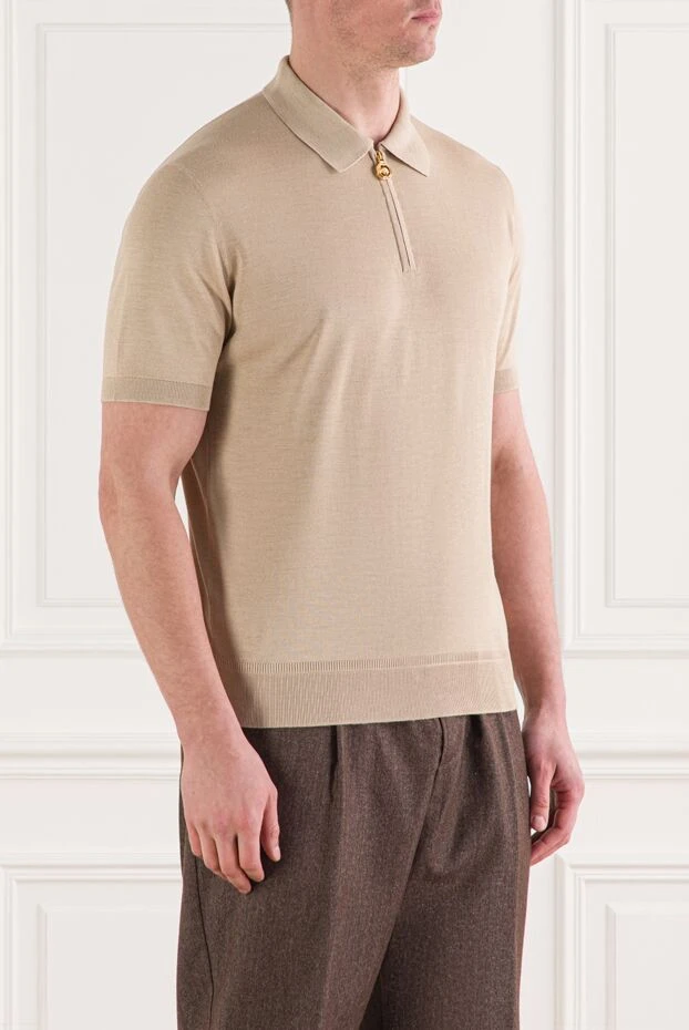 Stefano Ricci light beige silk men's polo shirt with a zipper 192395 - photo 3
