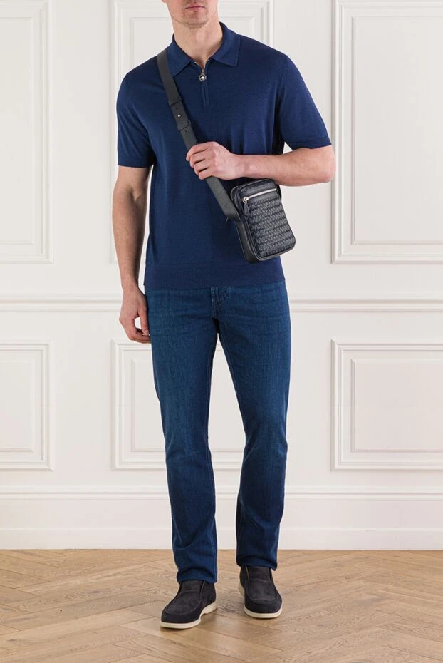 Stefano Ricci blue silk polo shirt with short sleeves and a zipper 192396 - photo 2