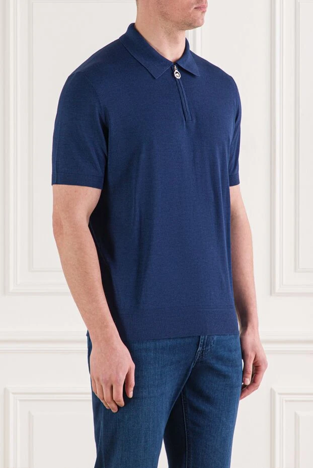 Stefano Ricci blue silk polo shirt with short sleeves and a zipper 192396 - photo 3