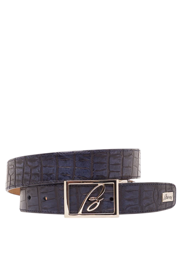Blue crocodile leather belt with rectangular logo buckle - photo 1